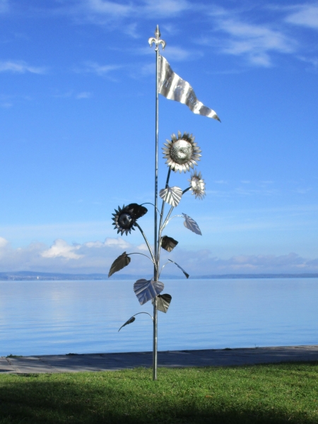 Sunflower with flag sculpture